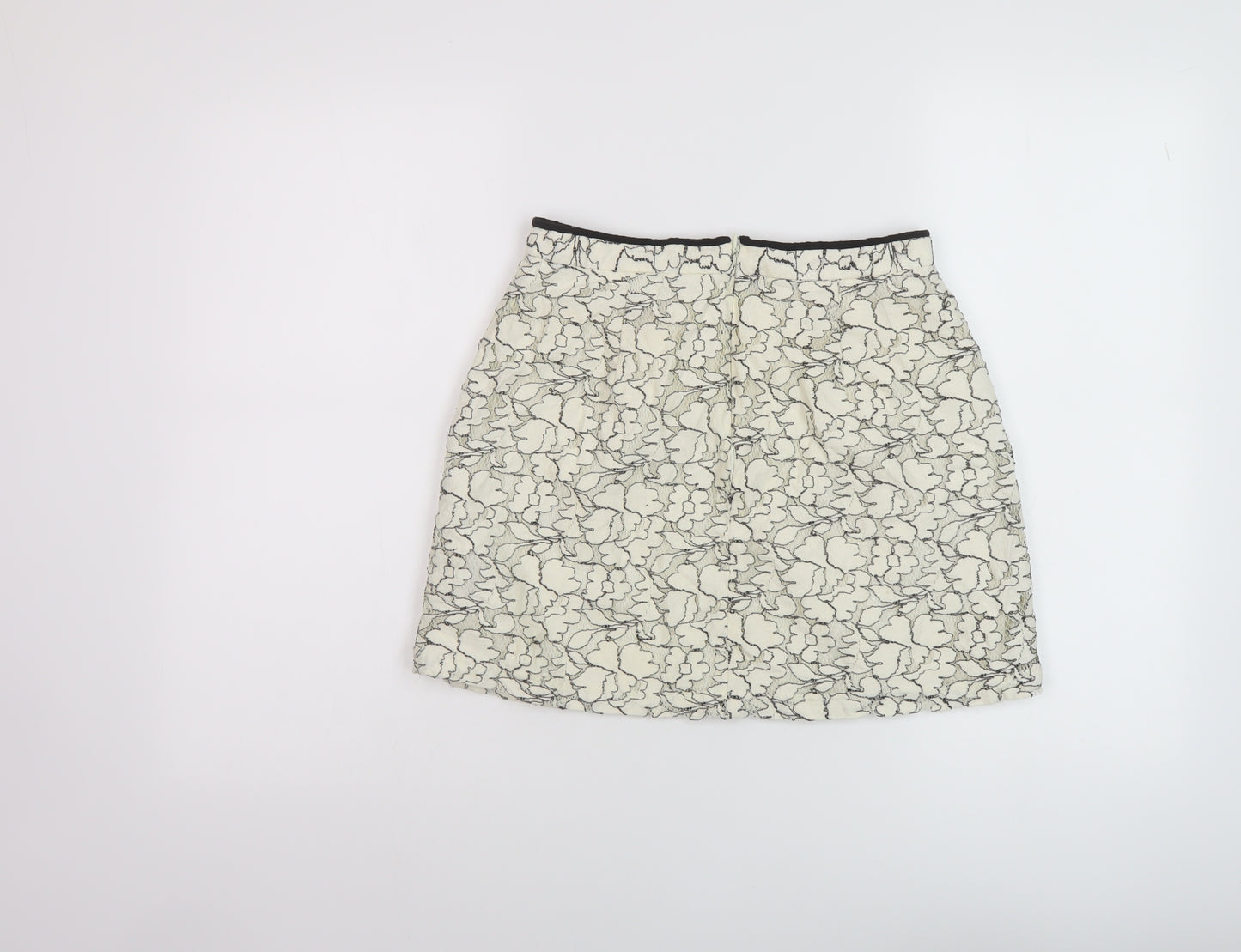 New Look Womens Ivory Cotton Mini Skirt Size 8 Zip