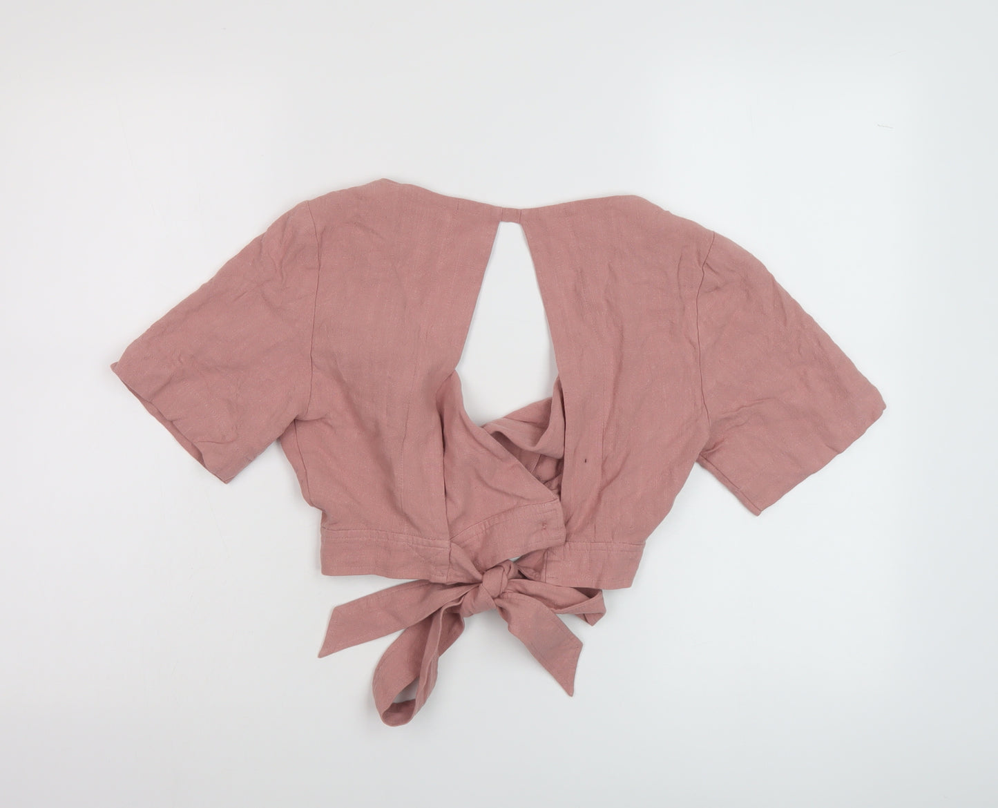 Topshop Womens Pink Viscose Cropped Blouse Size 8 V-Neck