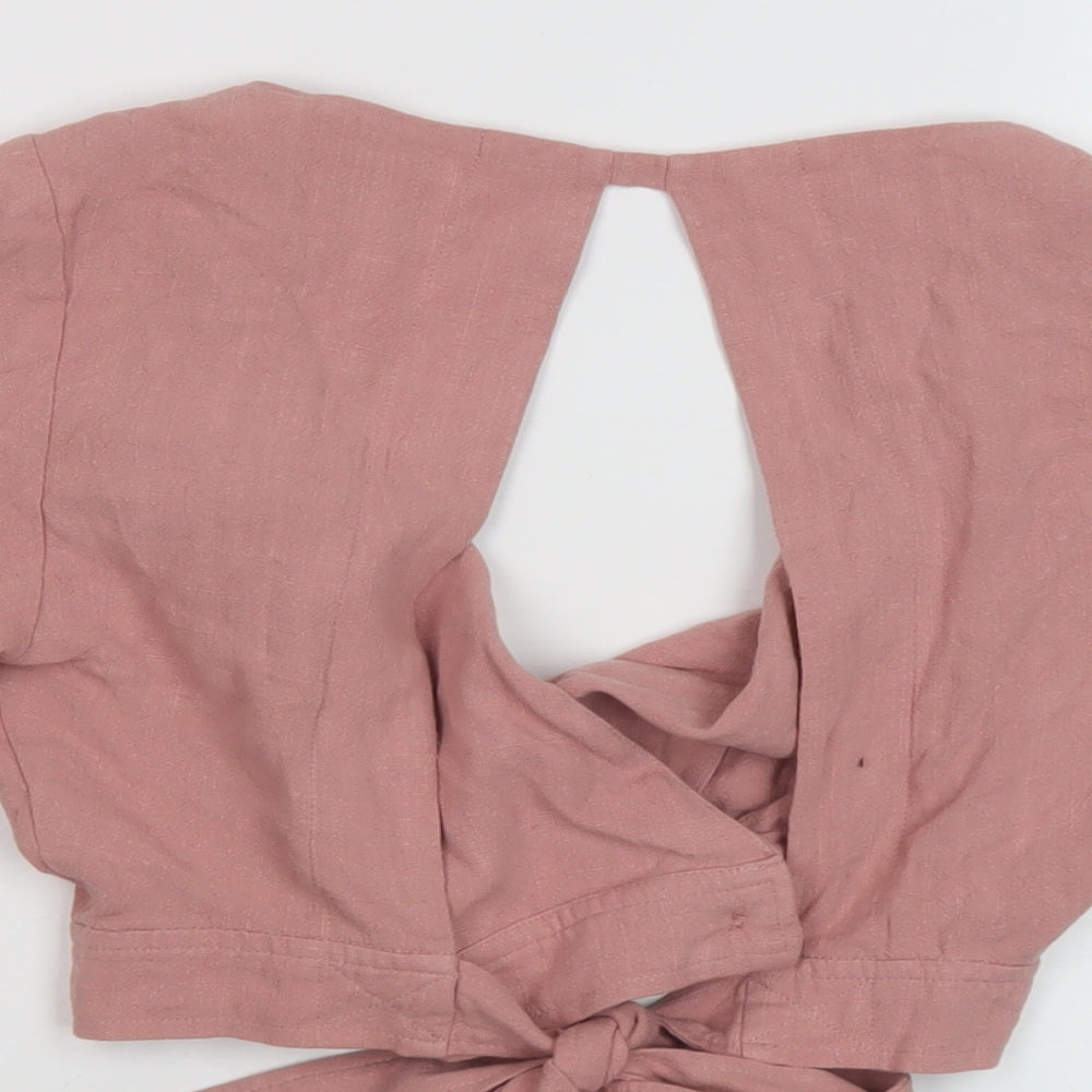 Topshop Womens Pink Viscose Cropped Blouse Size 8 V-Neck