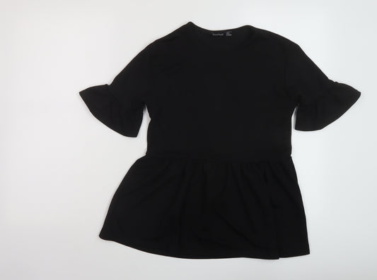 Boohoo Womens Black Polyester Basic T-Shirt Size 6 Crew Neck