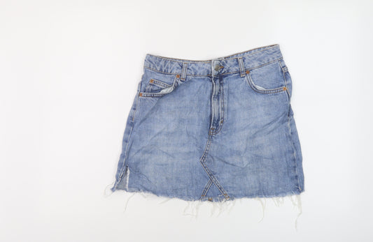 Topshop Womens Blue Cotton Mini Skirt Size 10 Button