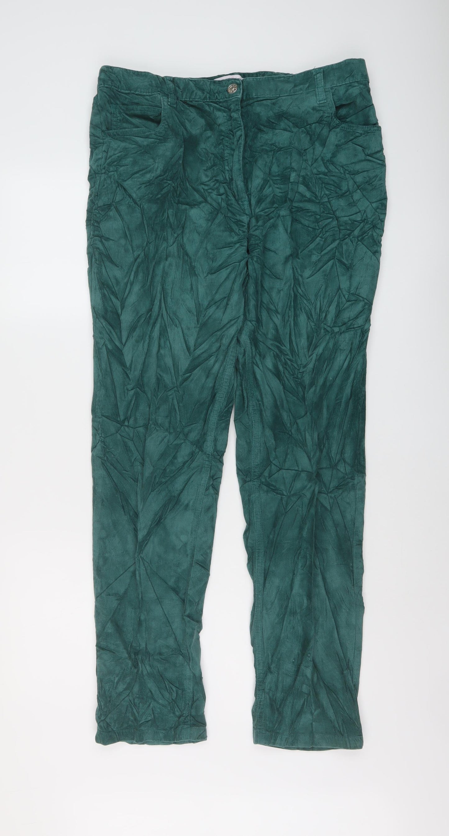 Casual Comfort Womens Green Cotton Trousers Size 16 L30 in Regular Button