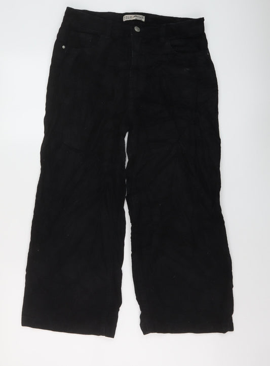 Denim & Co. Womens Black Cotton Trousers Size 10 L23 in Regular Button