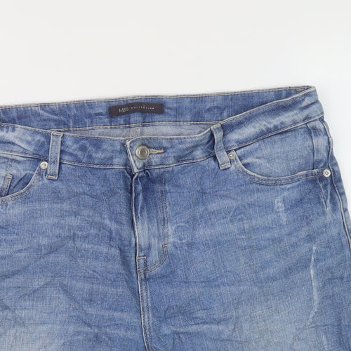 Marks and Spencer Womens Blue Cotton Bermuda Shorts Size 12 L9 in Regular Button