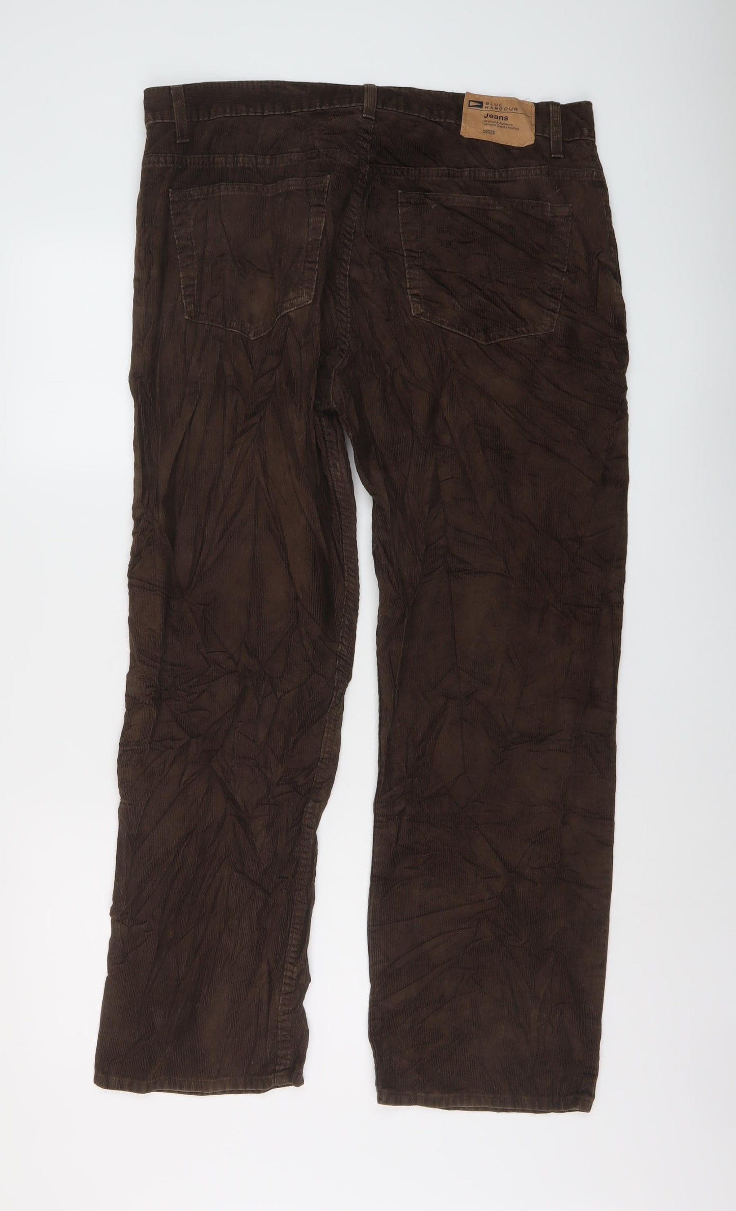 Blue Harbour Mens Brown Cotton Trousers Size 36 in L29 in Relaxed Button