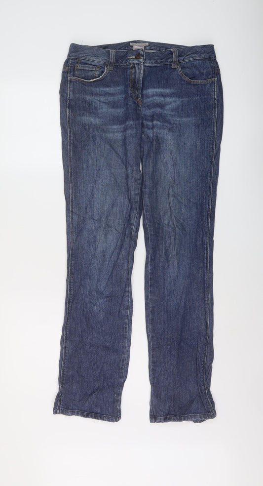 Warehouse Womens Blue Cotton Straight Jeans Size 10 L32 in Regular Button