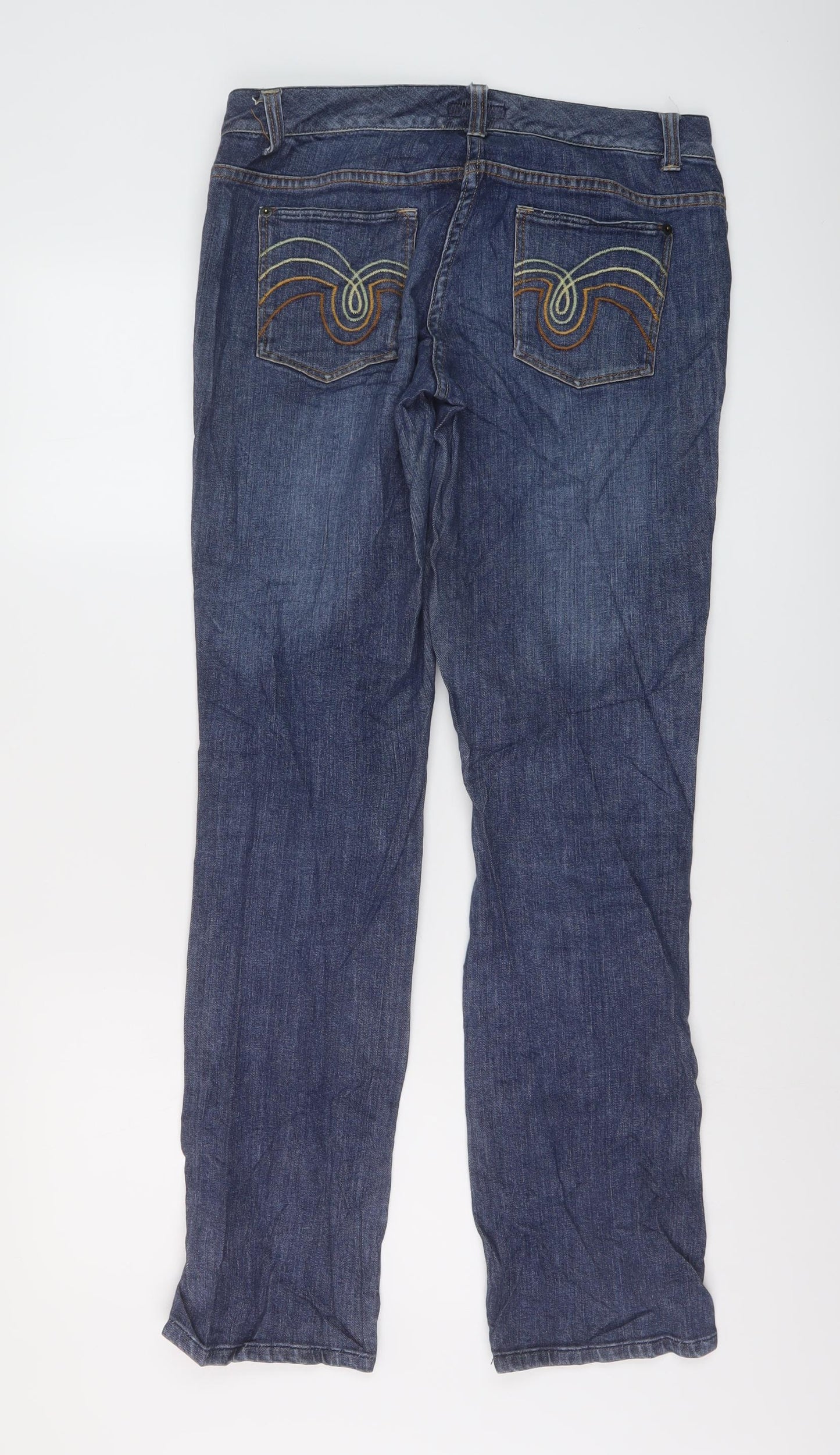 Warehouse Womens Blue Cotton Straight Jeans Size 10 L32 in Regular Button