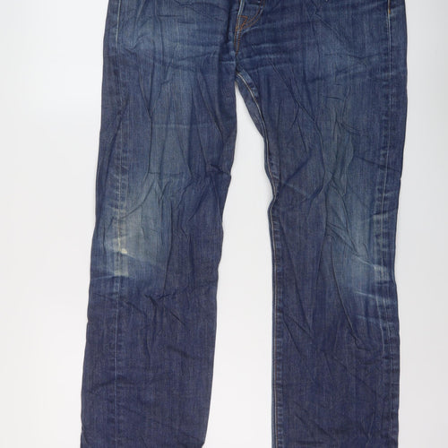 Levi's Mens Blue Cotton Straight Jeans Size 36 in L34 in Regular Button