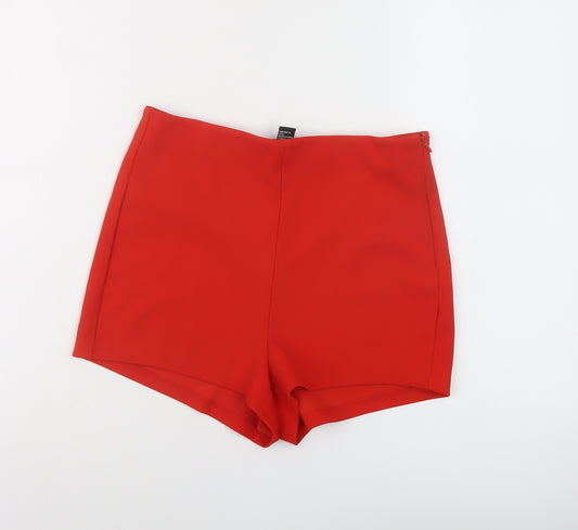 FOREVER 21 Womens Red Polyester Basic Shorts Size M L3 in Regular Zip