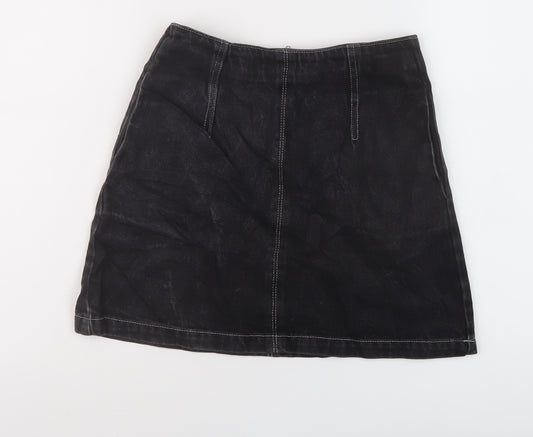 Topshop Womens Black Cotton Mini Skirt Size 8 Zip