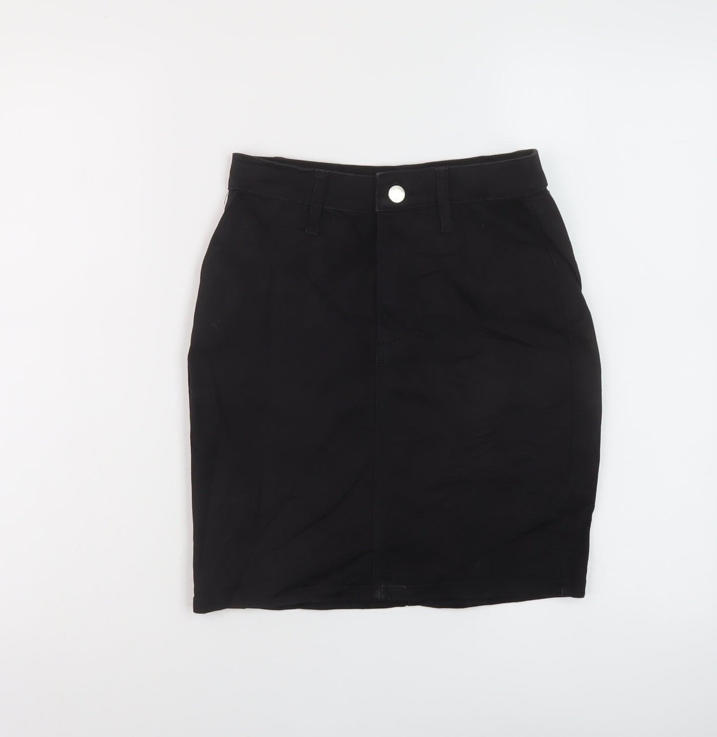 Topshop Womens Black Cotton Mini Skirt Size 8 Button