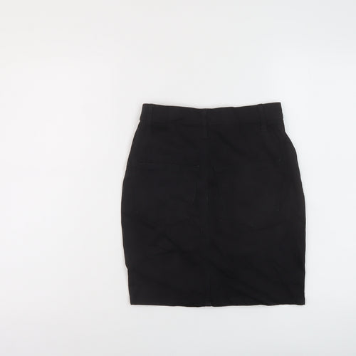 Topshop Womens Black Cotton Mini Skirt Size 8 Button