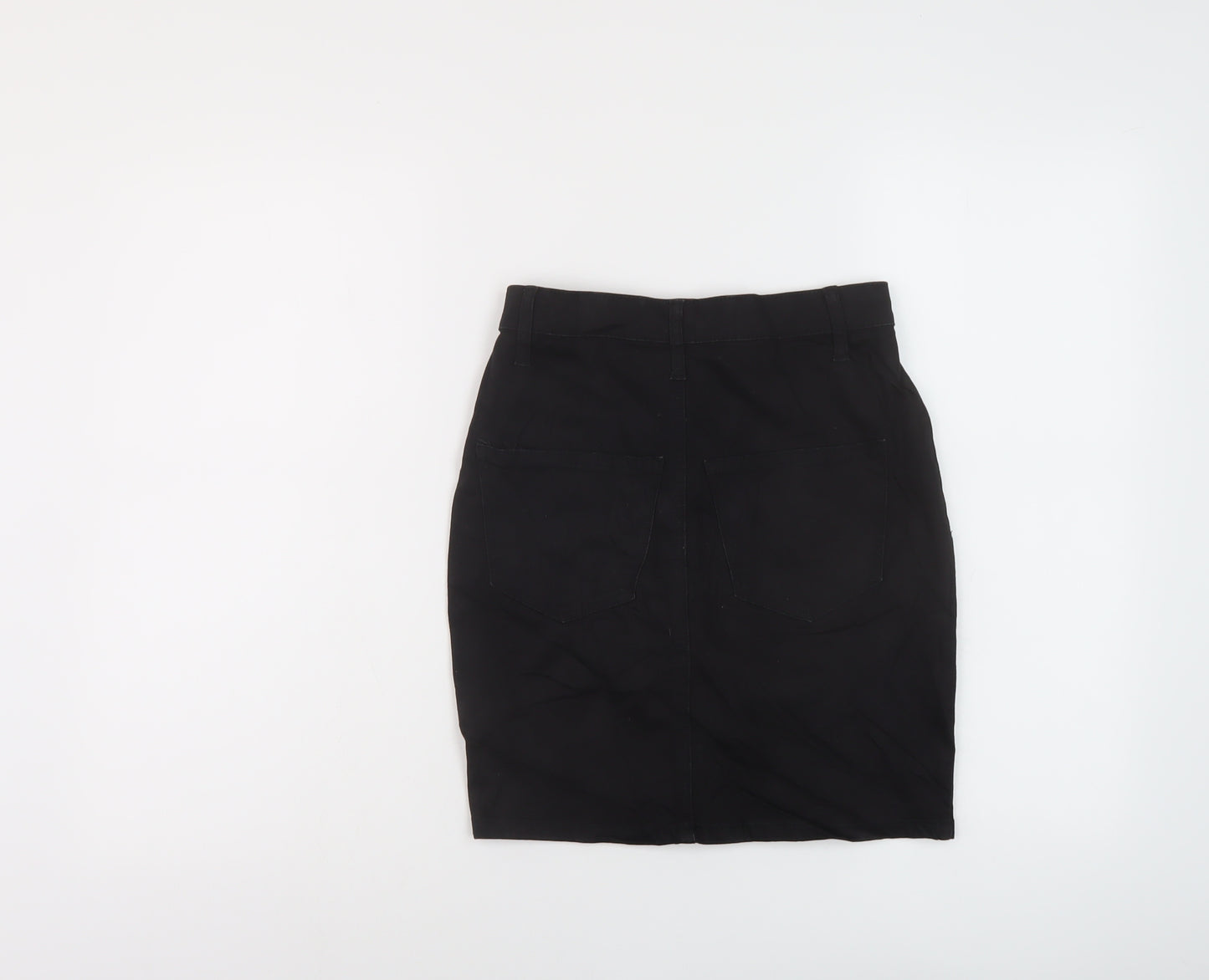 Topshop Womens Black Cotton Mini Skirt Size 8 Button