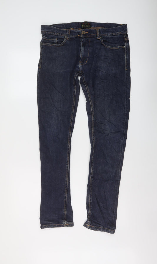 Zara Mens Blue Cotton Straight Jeans Size 32 in L31 in Regular Button