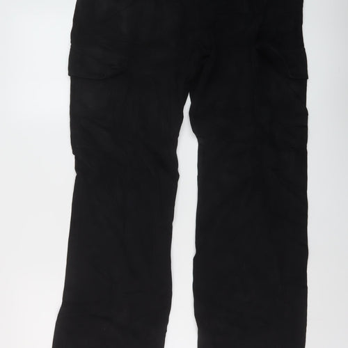 Zara Womens Black Cotton Cargo Trousers Size 16 L31 in Regular Button