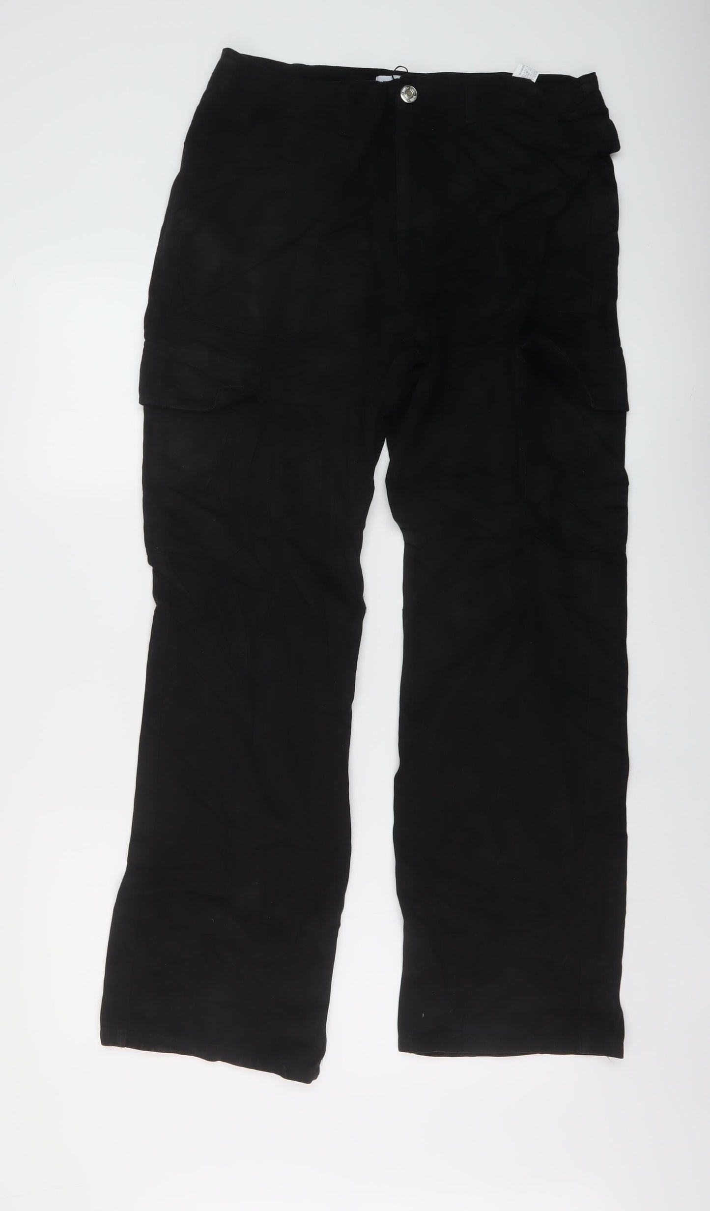 Zara Womens Black Cotton Cargo Trousers Size 16 L31 in Regular Button