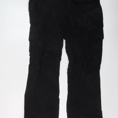 Zara Womens Black Cotton Cargo Trousers Size 16 L31 in Regular Button