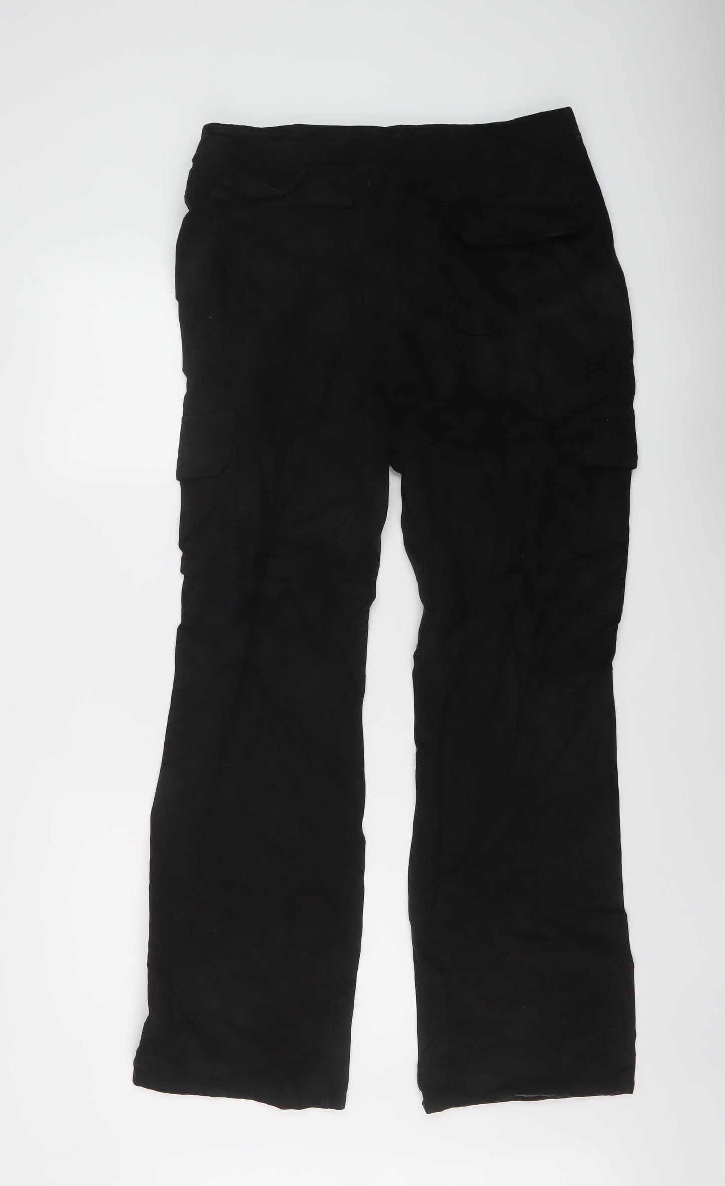 Zara Womens Black Cotton Cargo Trousers Size 16 L31 in Regular Button