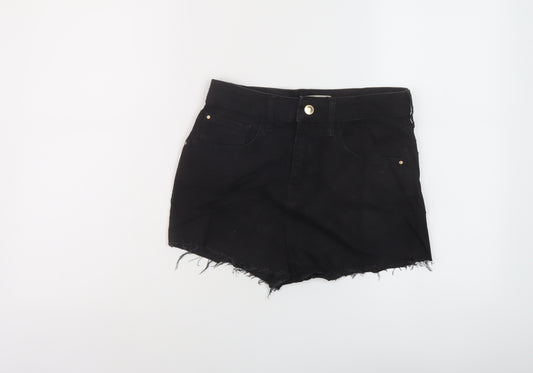 River Island Womens Black Cotton Hot Pants Shorts Size 10 L3 in Regular Button