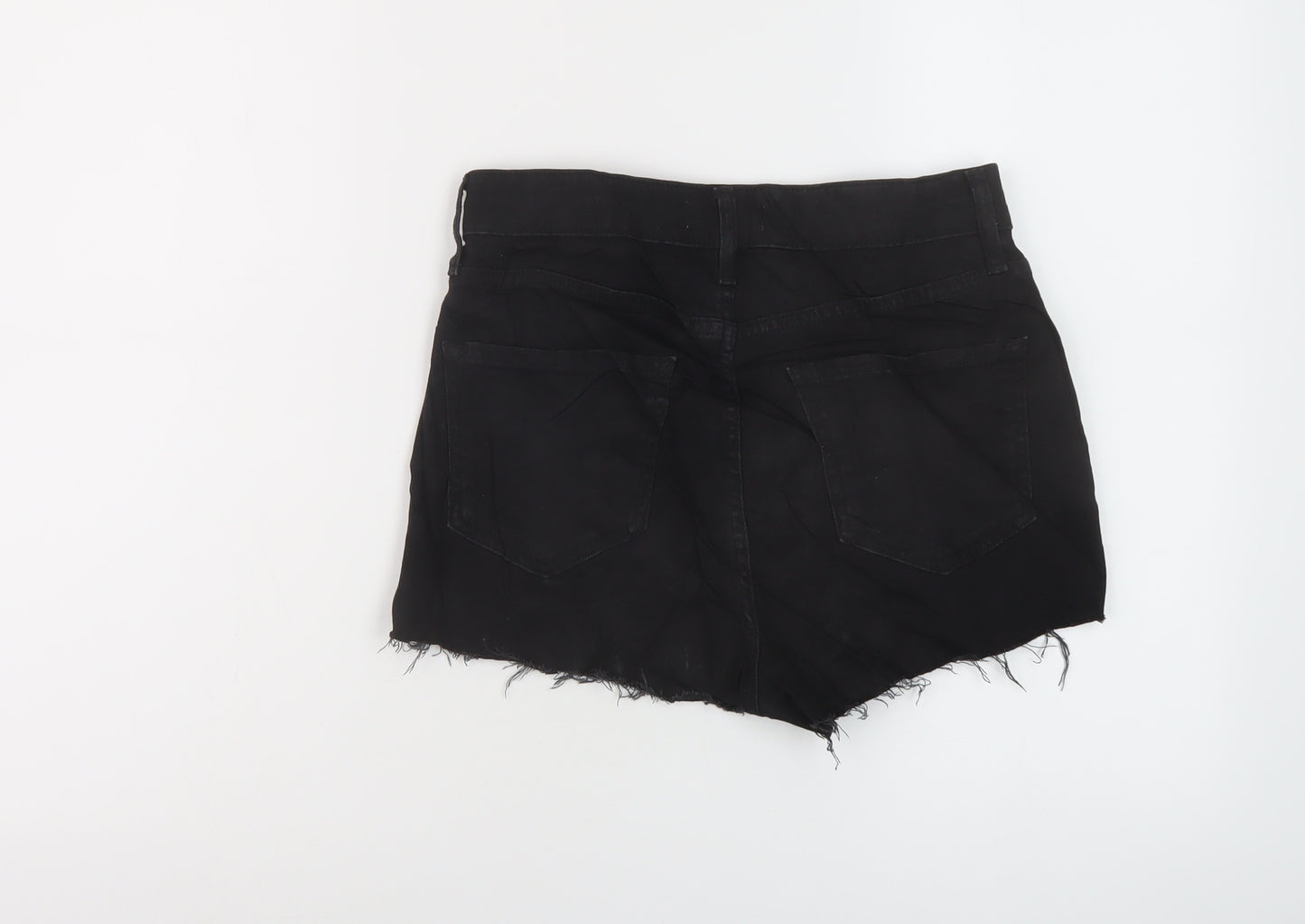 River Island Womens Black Cotton Hot Pants Shorts Size 10 L3 in Regular Button