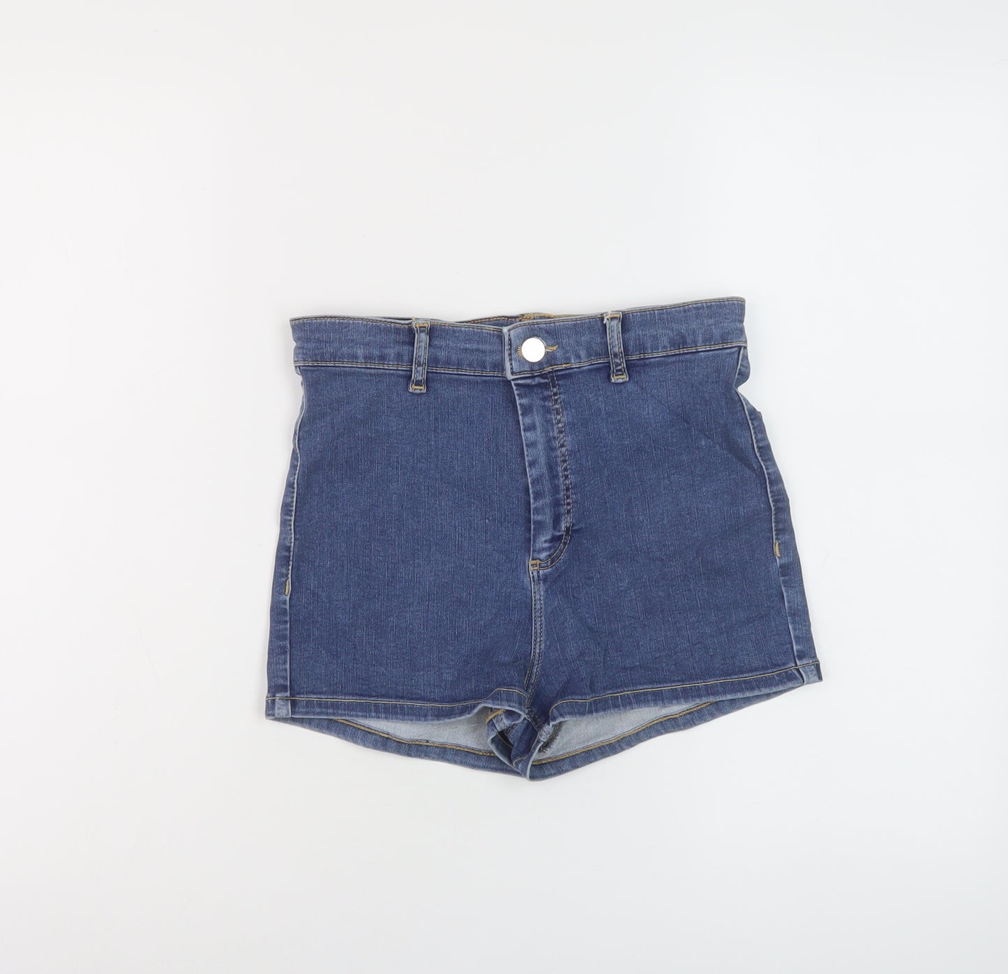 Topshop Womens Blue Cotton Hot Pants Shorts Size 10 L3 in Regular Button