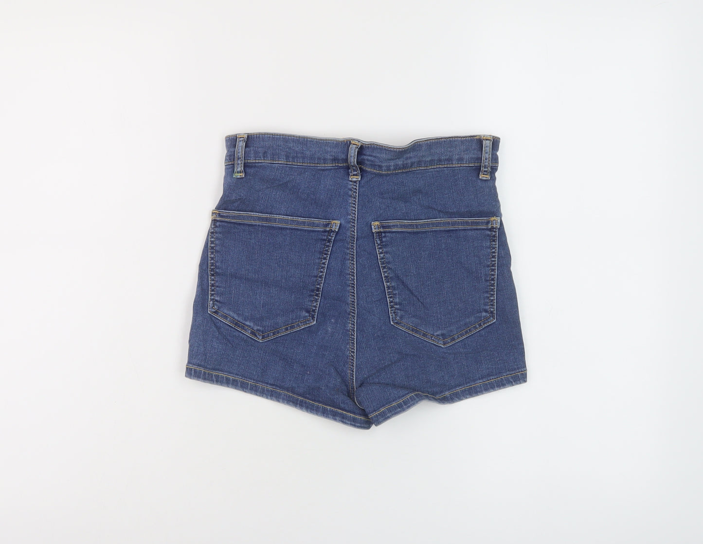 Topshop Womens Blue Cotton Hot Pants Shorts Size 10 L3 in Regular Button