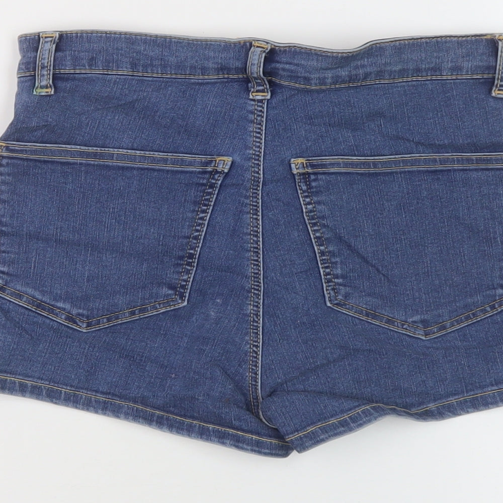 Topshop Womens Blue Cotton Hot Pants Shorts Size 10 L3 in Regular Button