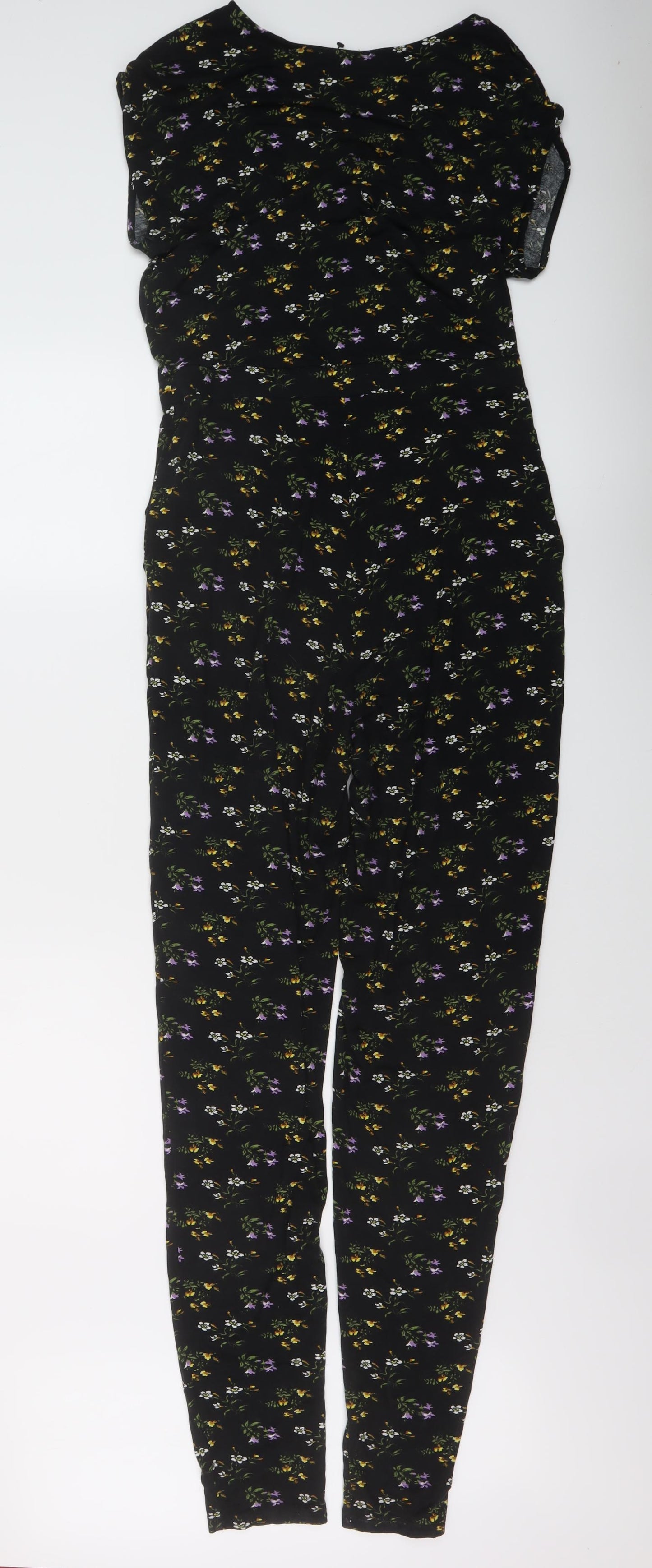 Oasis Womens Black Floral Viscose Jumpsuit One-Piece Size M Pullover