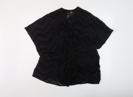 H&M Womens Black Polyester Basic Blouse Size 10 V-Neck