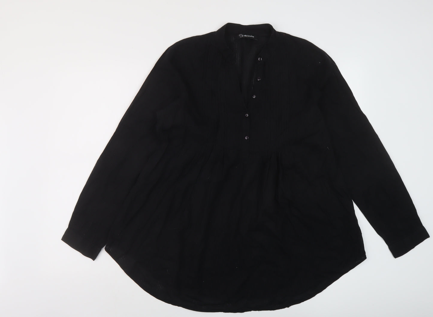 Ellie Louise Womens Black Cotton Basic Blouse Size 12 V-Neck