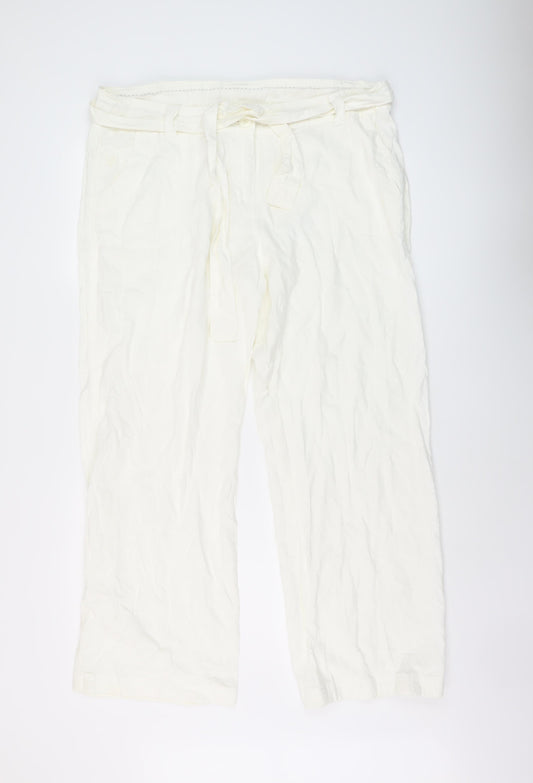 Marks and Spencer Womens Ivory Linen Trousers Size 18 L29 in Regular Button