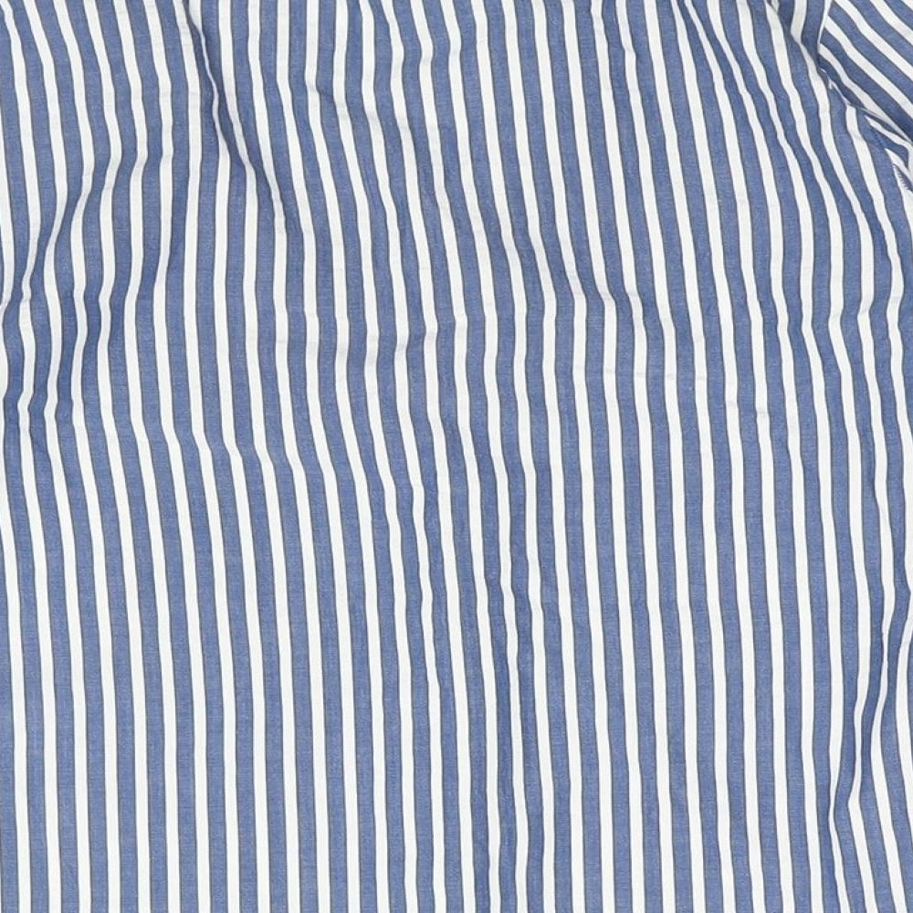 H&M Womens Blue Striped Cotton Basic Blouse Size 6 V-Neck - Tie Detail