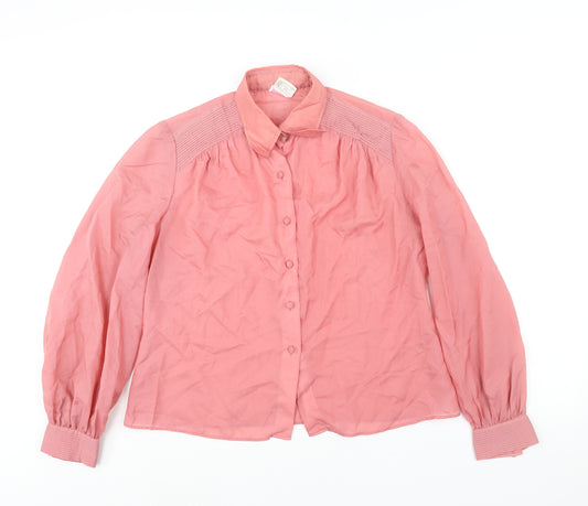 Janet Cotton Womens Pink Acetate Basic Blouse Size 12 Collared - Vintage