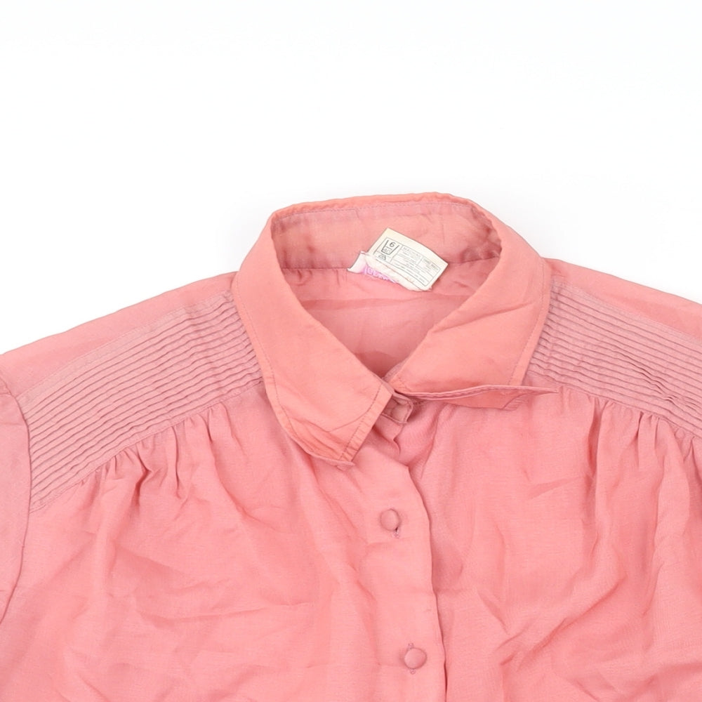 Janet Cotton Womens Pink Acetate Basic Blouse Size 12 Collared - Vintage