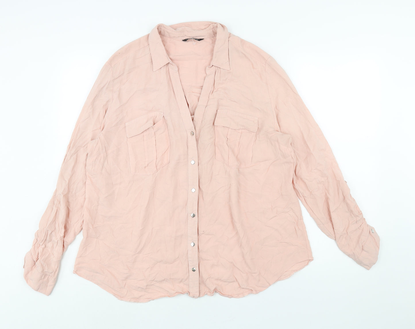 Select Womens Pink Viscose Basic Button-Up Size 18 Collared