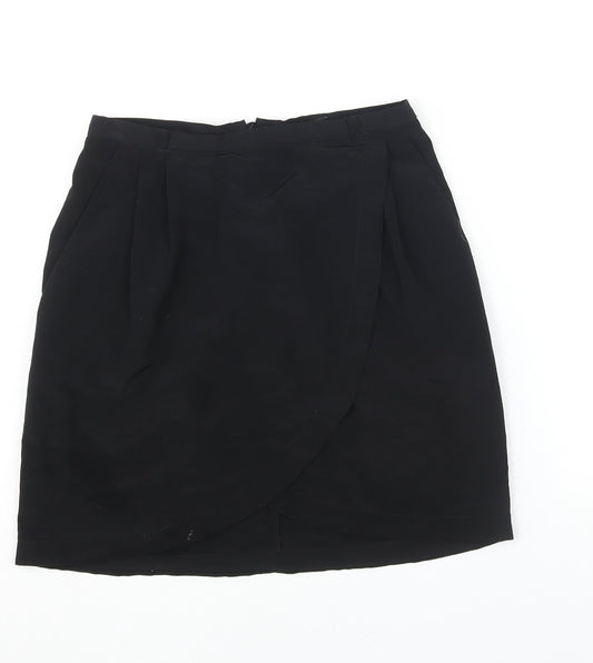 H&M Womens Black Polyester A-Line Skirt Size 6 Zip