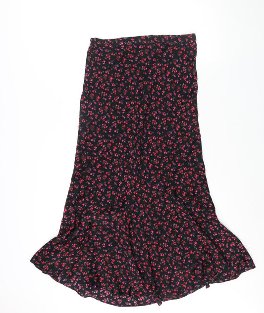 Topshop Womens Black Floral Polyester Trumpet Skirt Size 10