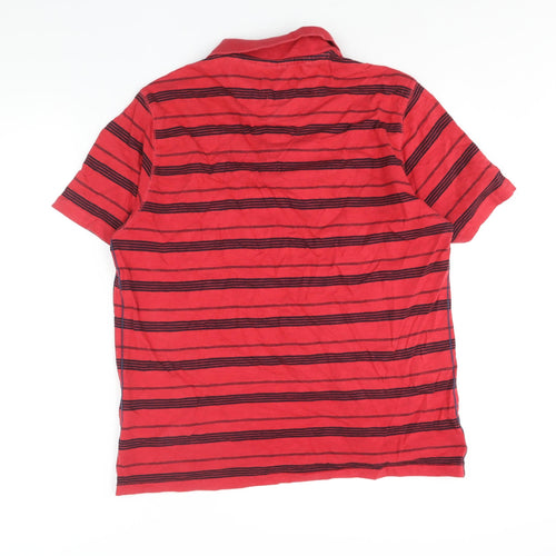 Marks and Spencer Mens Red Striped Cotton Polo Size L Collared Button