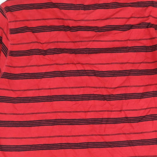 Marks and Spencer Mens Red Striped Cotton Polo Size L Collared Button