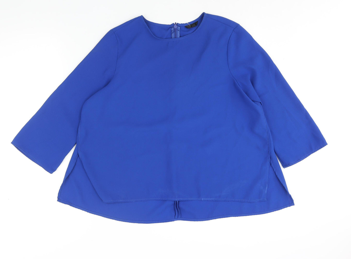 Topshop Womens Blue Polyester Basic Blouse Size 14 Round Neck