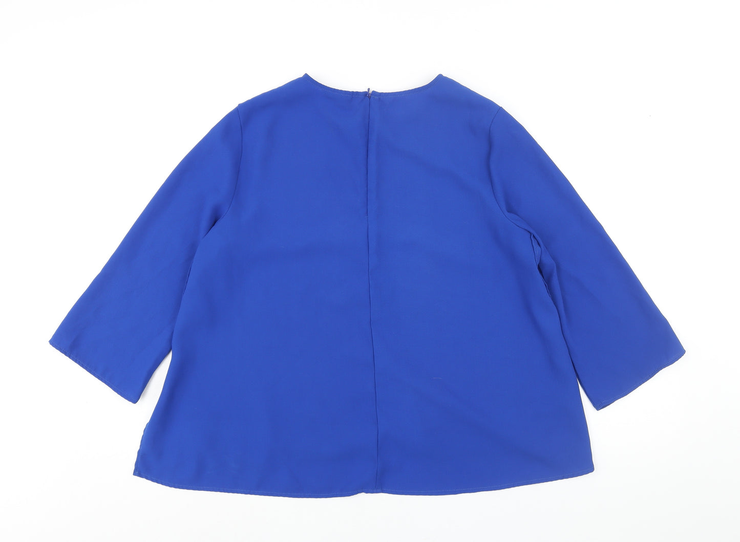 Topshop Womens Blue Polyester Basic Blouse Size 14 Round Neck