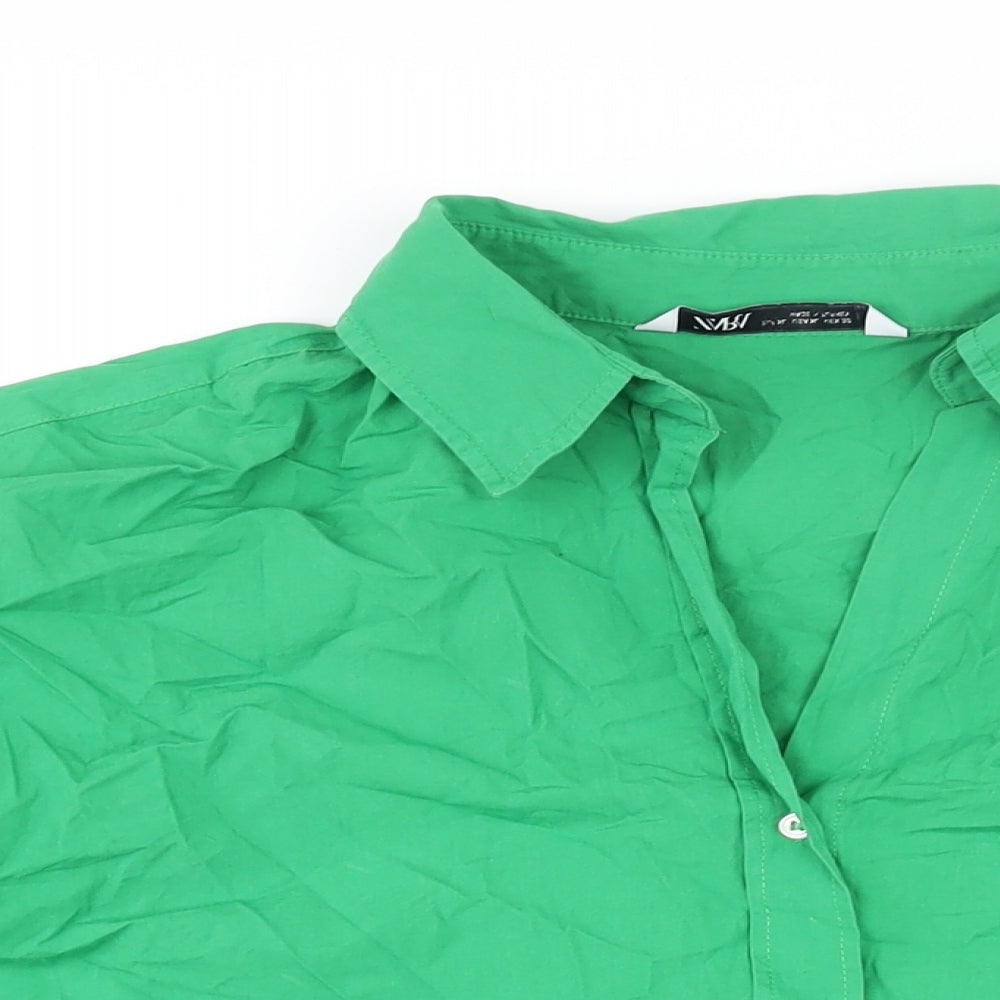 Zara Womens Green Cotton Basic Button-Up Size XL Collared