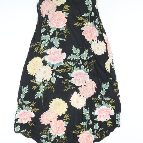 New Look Womens Black Floral Viscose Wrap Skirt Size 8 Tie - Hi-Low