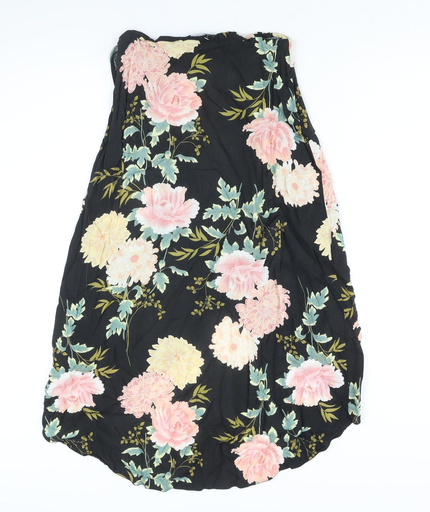 New Look Womens Black Floral Viscose Wrap Skirt Size 8 Tie - Hi-Low