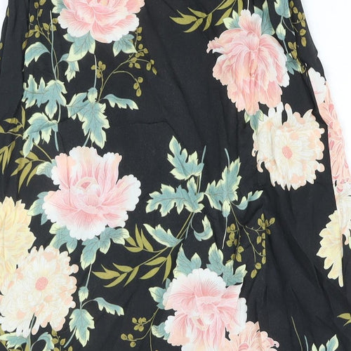 New Look Womens Black Floral Viscose Wrap Skirt Size 8 Tie - Hi-Low