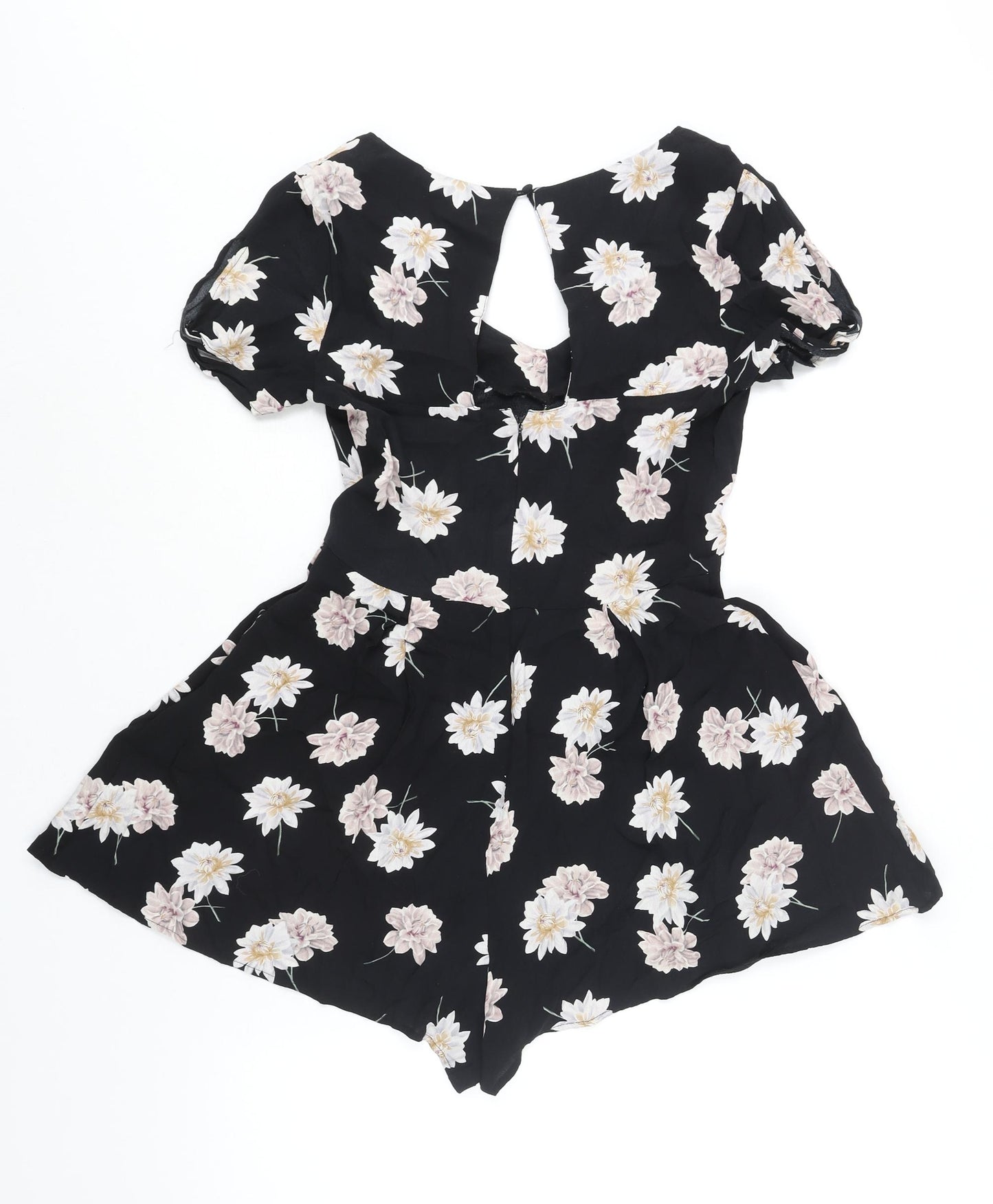 New Look Womens Black Floral Viscose Playsuit One-Piece Size 8 Button