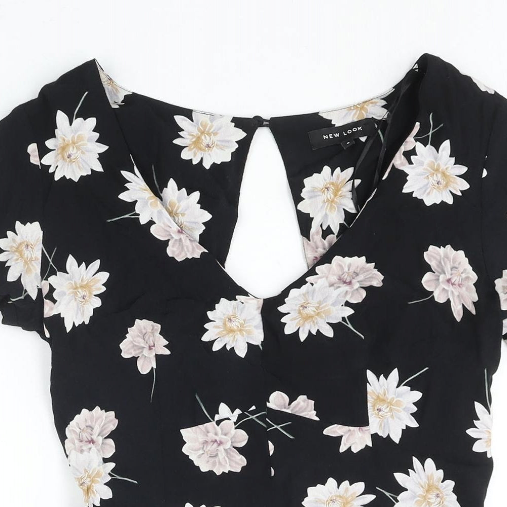 New Look Womens Black Floral Viscose Playsuit One-Piece Size 8 Button