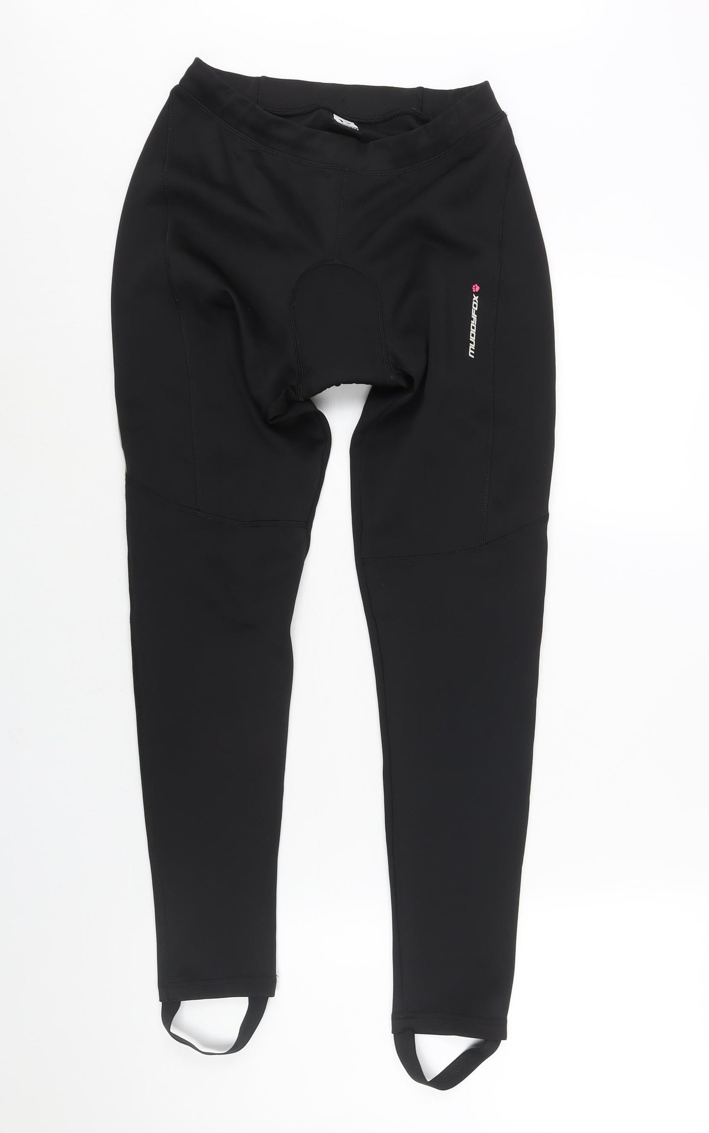 Muddy Fox Womens Black Polyester Compression Leggings Size 12 L28 in Regular Pullover - Logo Cycling Padded Foot Stirrup