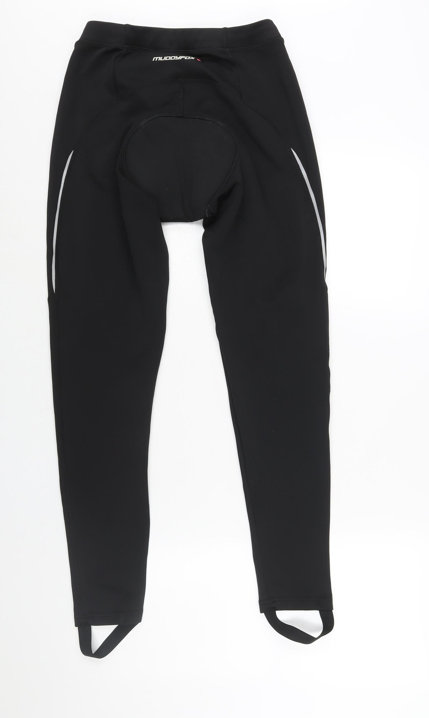 Muddy Fox Womens Black Polyester Compression Leggings Size 12 L28 in Regular Pullover - Logo Cycling Padded Foot Stirrup