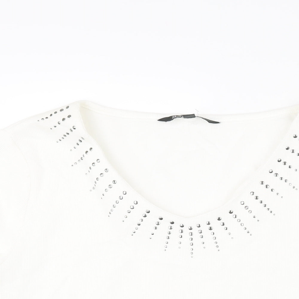 Bonmarché Womens White Polyester Basic Blouse Size 18 V-Neck - Stud Detail